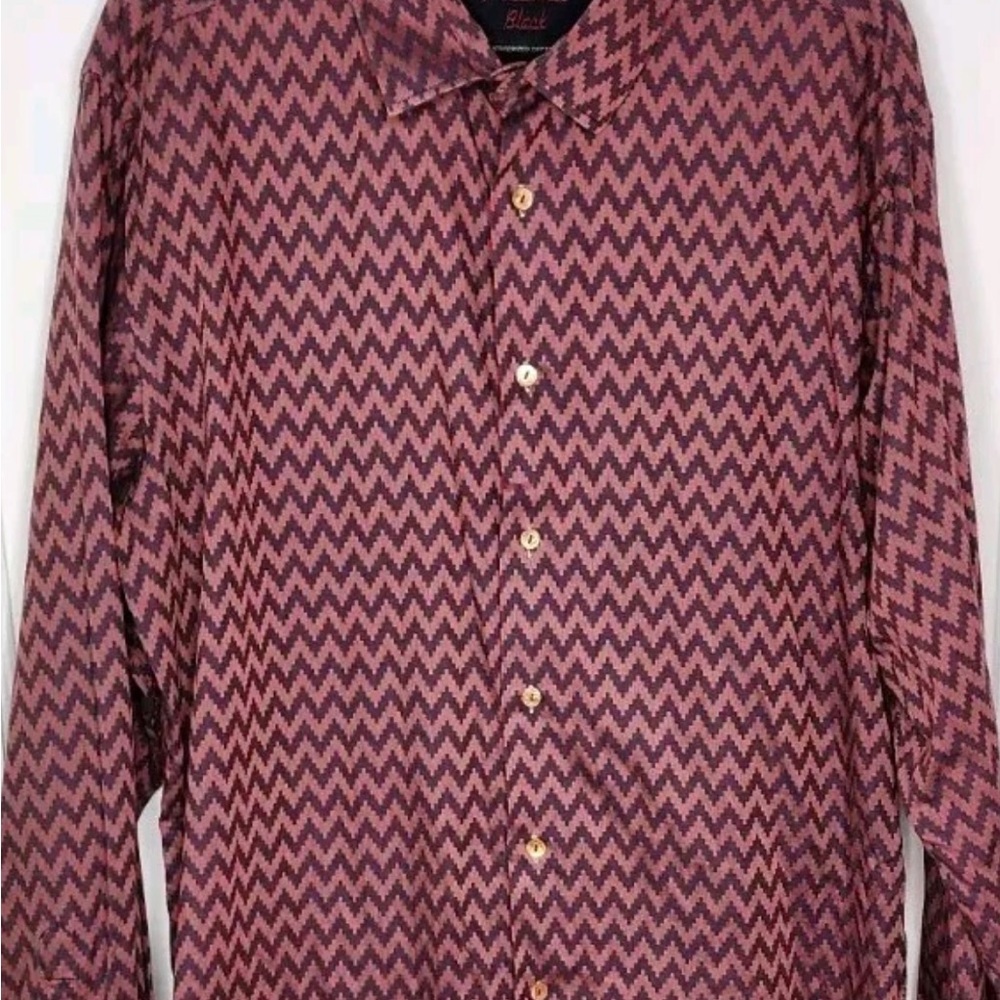 Luciano Visconti Black Brand Men's Zigzag Casual Shirt - Black and‎ Burgandy XL